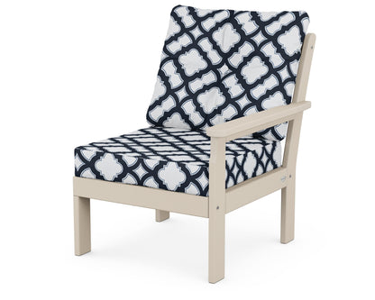 POLYWOOD® Vineyard Modular Right Arm Chair in Sand / Trellis Marine Indigo