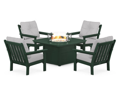 POLYWOOD® Vineyard 5-Piece Conversation Set with Fire Pit Table in Green / Granite