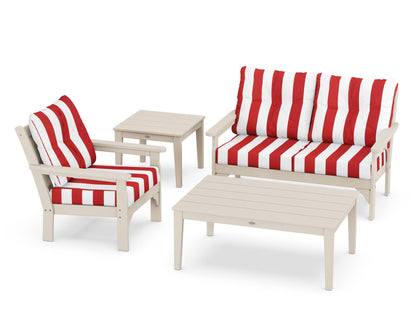 POLYWOOD® Vineyard 4-Piece Deep Seating Set in Sand / Cabana Stripe Crimson