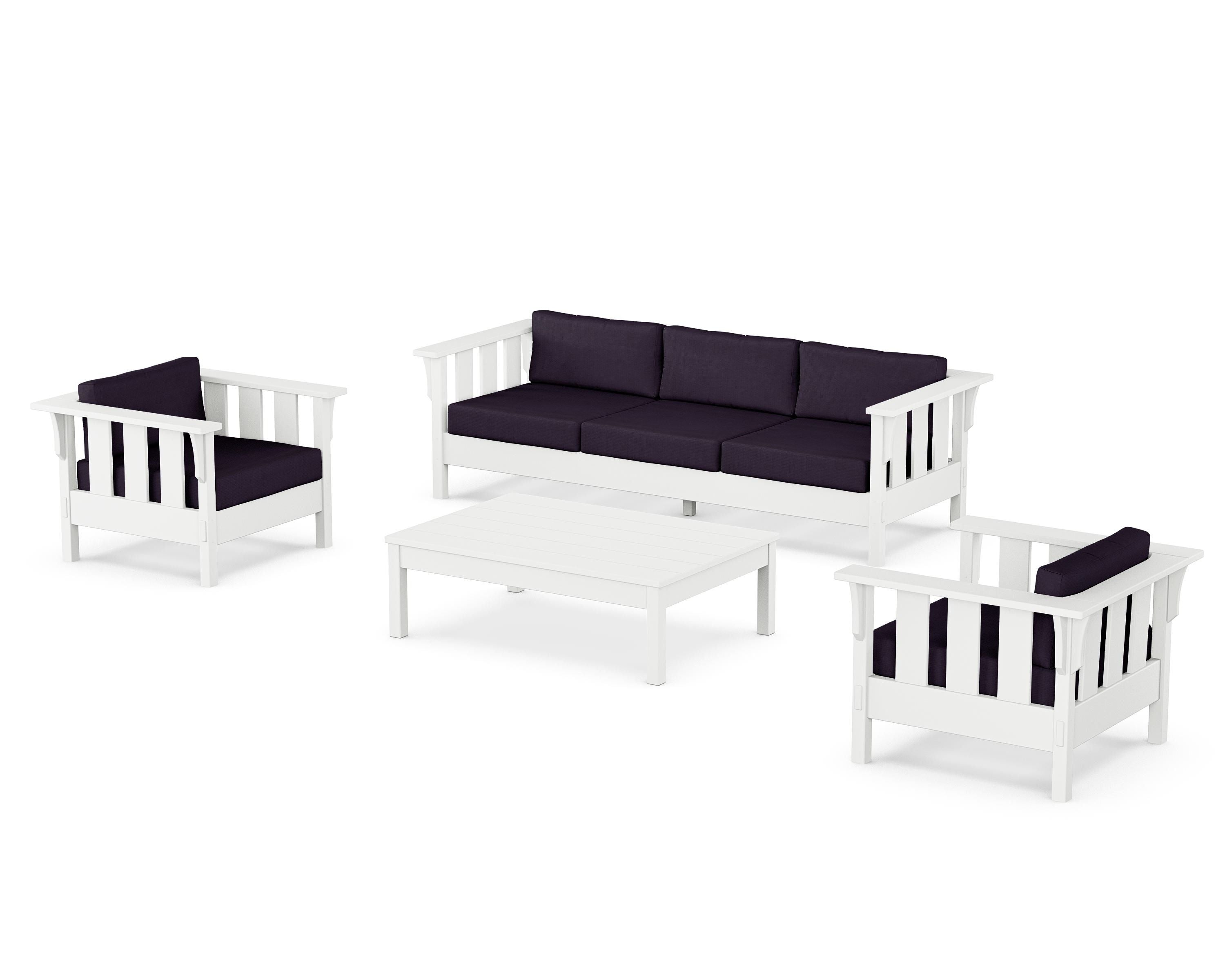 Martha Stewart by POLYWOOD® Acadia 4-Piece Deep Seating Set with Sofa in White / Navy Linen