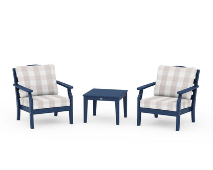 Draper James™ by  POLYWOOD® Savannah 3-Piece Deep Seating Set in Navy / Buffalo Plaid Dune Burlap
