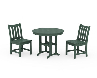 POLYWOOD® Traditional Garden Side Chair 3-Piece Round Dining Set in Green