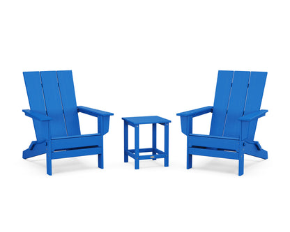 POLYWOOD® 3-Piece Modern Studio Folding Adirondack Set in Pacific Blue