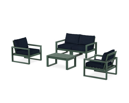 POLYWOOD® EDGE Sectional 4-Piece Deep Seating Set with Loveseat in Green / Marine Indigo