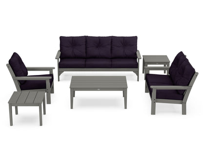 POLYWOOD® Vineyard 6-Piece Deep Seating Set in Slate Grey / Navy Linen
