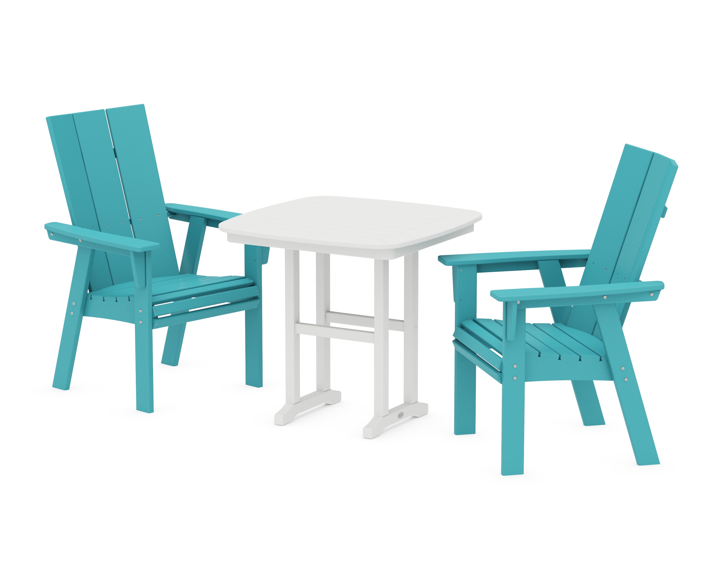 POLYWOOD® Modern Adirondack 3-Piece Dining Set in Aruba / White