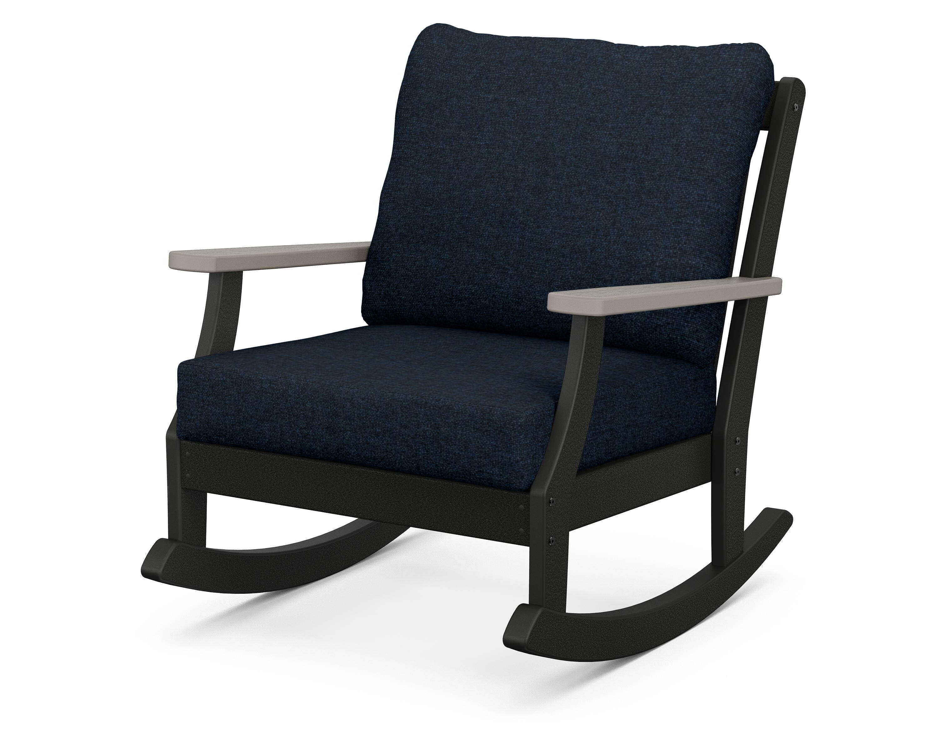 POLYWOOD® Braxton Deep Seating Rocking Chair in Black / Driftwood / Marine Indigo