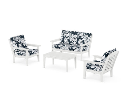 Country Living Cottage 4-Piece Deep Seating Set with Loveseat in White / Leaf Marine Indigo