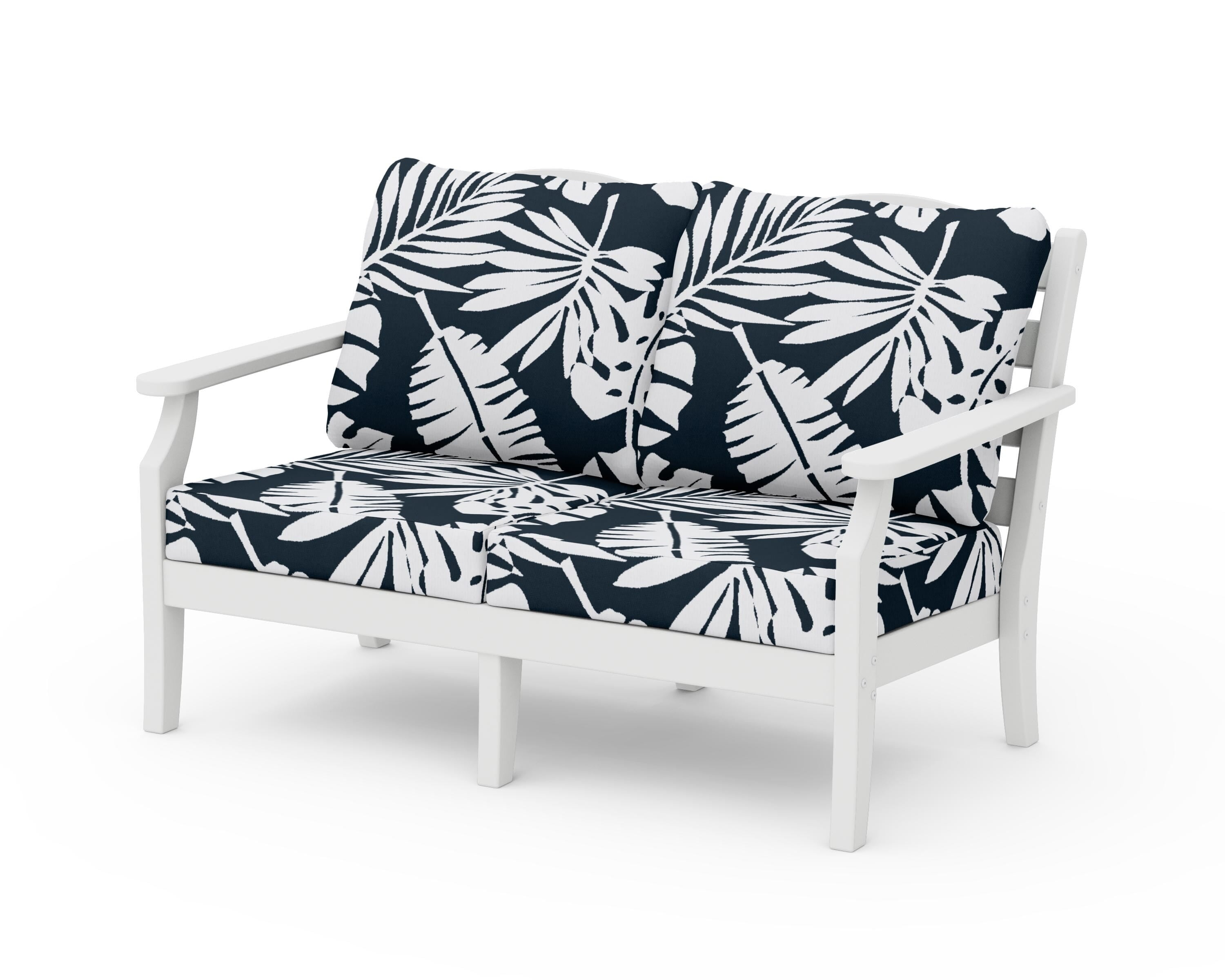 Draper James™ by  POLYWOOD® Savannah Deep Seating Loveseat in White / Leaf Marine Indigo