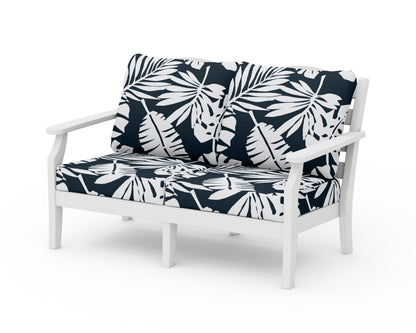 Draper James™ by  POLYWOOD® Savannah Deep Seating Loveseat in White / Leaf Marine Indigo