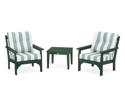 POLYWOOD® Vineyard 3-Piece Deep Seating Set in Green / Cabana Stripe Glacier Spa