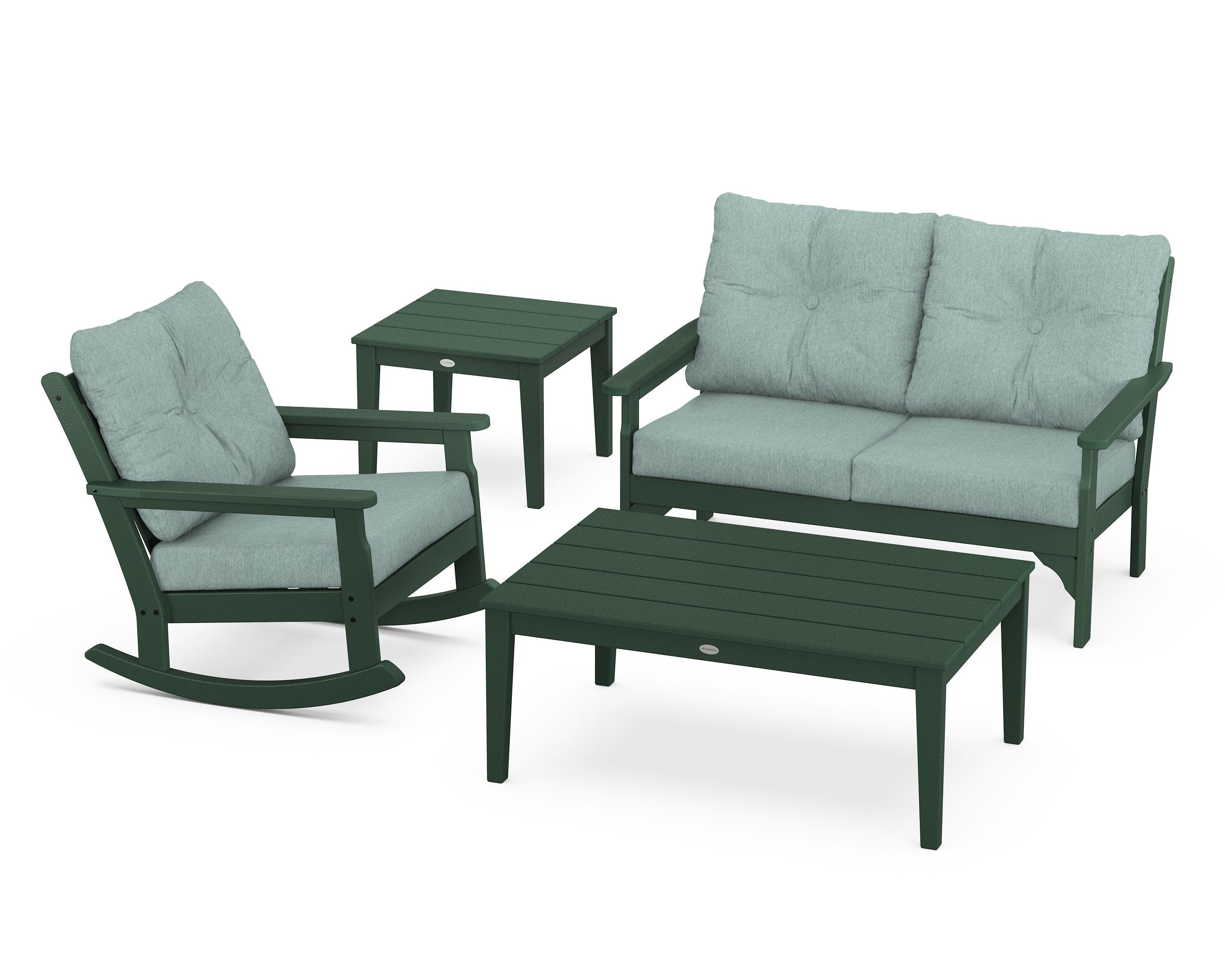 POLYWOOD® Vineyard 4-Piece Deep Seating Rocker Set in Green / Glacier Spa