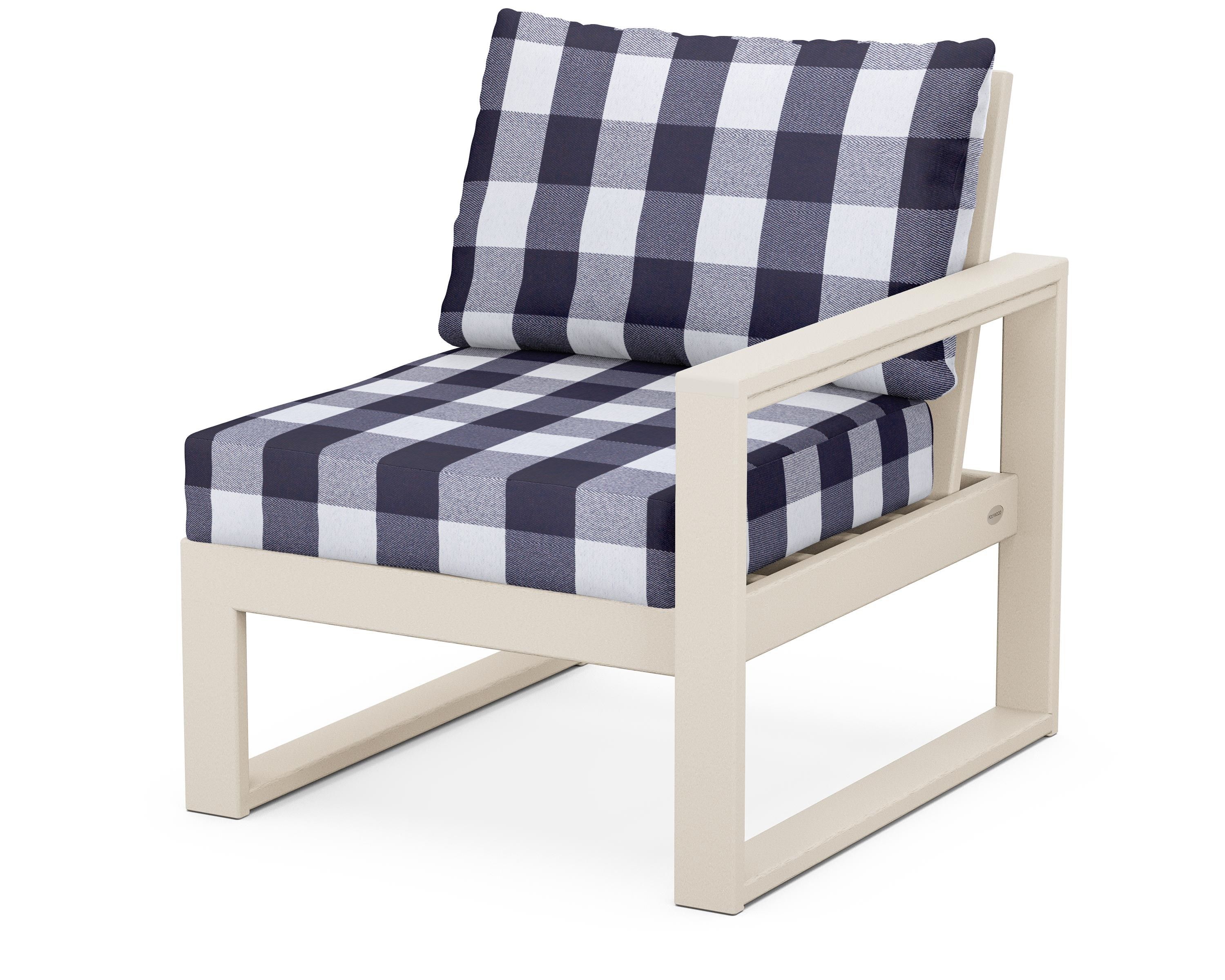 POLYWOOD® EDGE Modular Right Arm Chair in Sand / Buffalo Plaid Navy