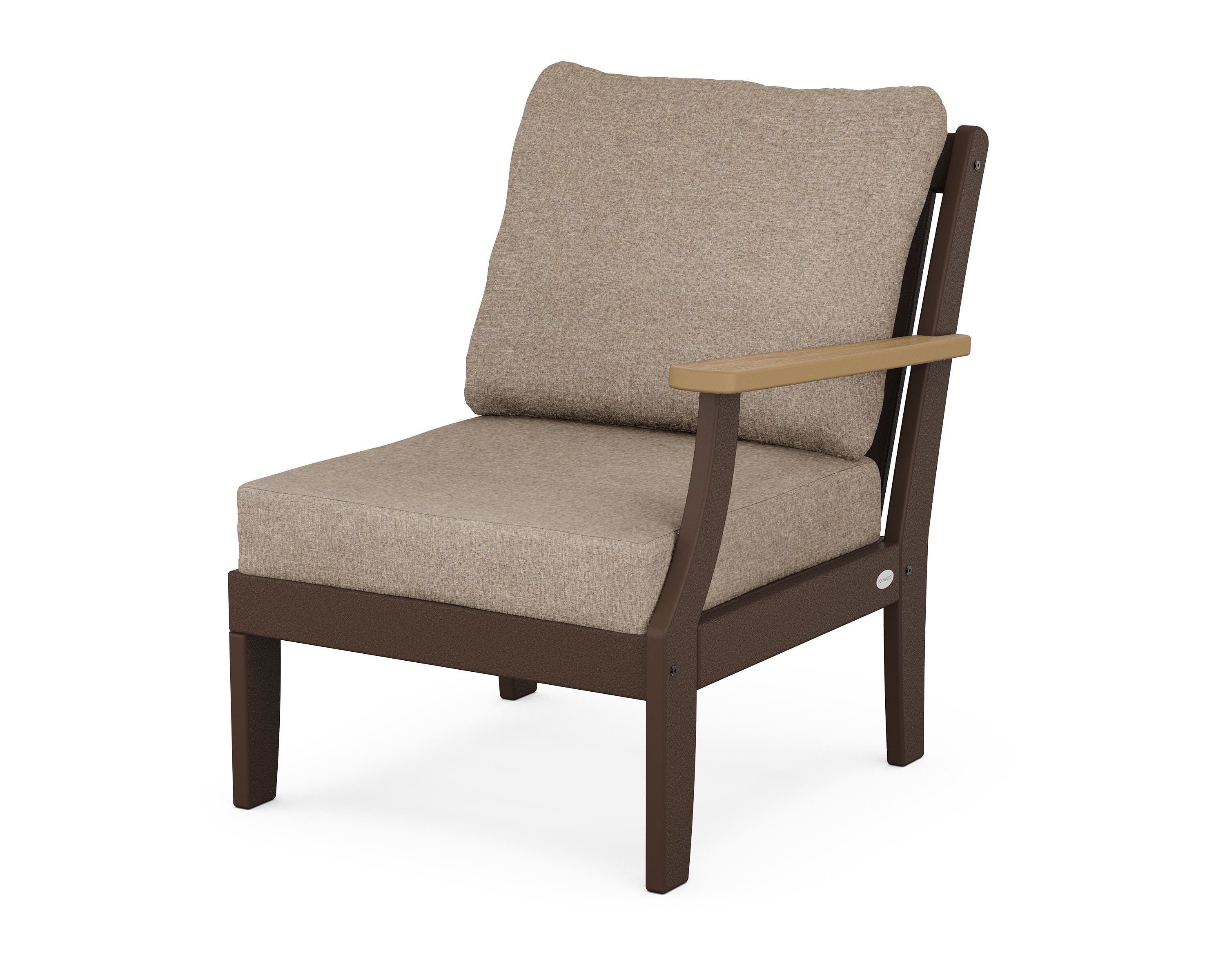 POLYWOOD® Braxton Modular Right Arm Chair in Mahogany / Natural / Spiced Burlap
