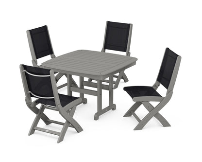 POLYWOOD® Coastal Folding Side Chair 5-Piece Dining Set in Slate Grey / Black Sling