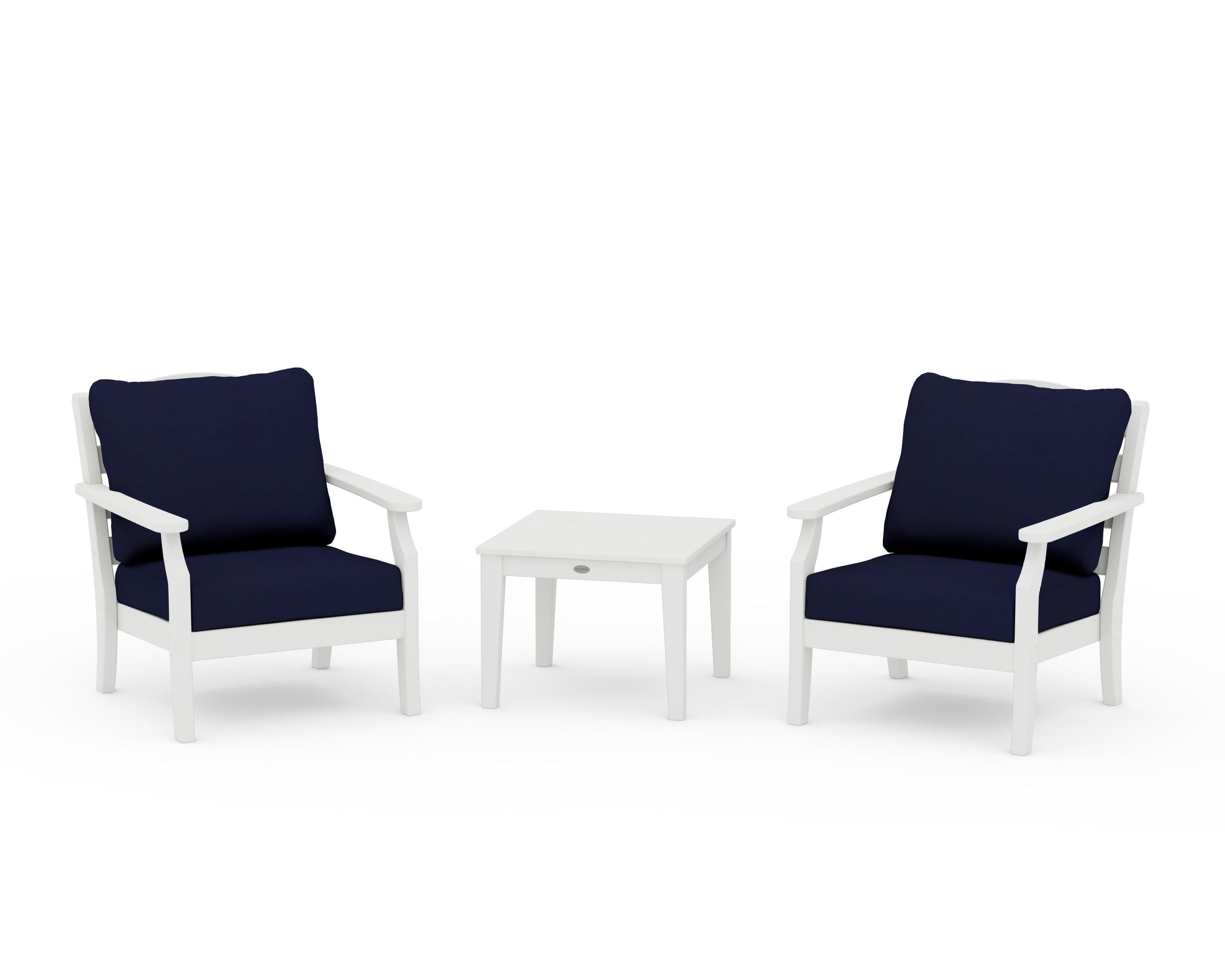 Draper James™ by  POLYWOOD® Savannah 3-Piece Deep Seating Set in Vintage White / Navy