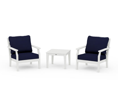 Draper James™ by  POLYWOOD® Savannah 3-Piece Deep Seating Set in Vintage White / Navy