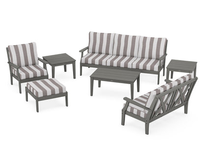 POLYWOOD® Braxton 7-Piece Deep Seating Set in Slate Grey / Cabana Stripe Grey Mist