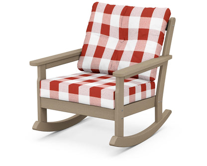 POLYWOOD® Vineyard Deep Seating Rocking Chair in Vintage Sahara / Buffalo Plaid Crimson