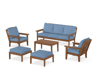 Country Living Cottage 6-Piece Lounge Sofa Set in Teak / Sky Blue