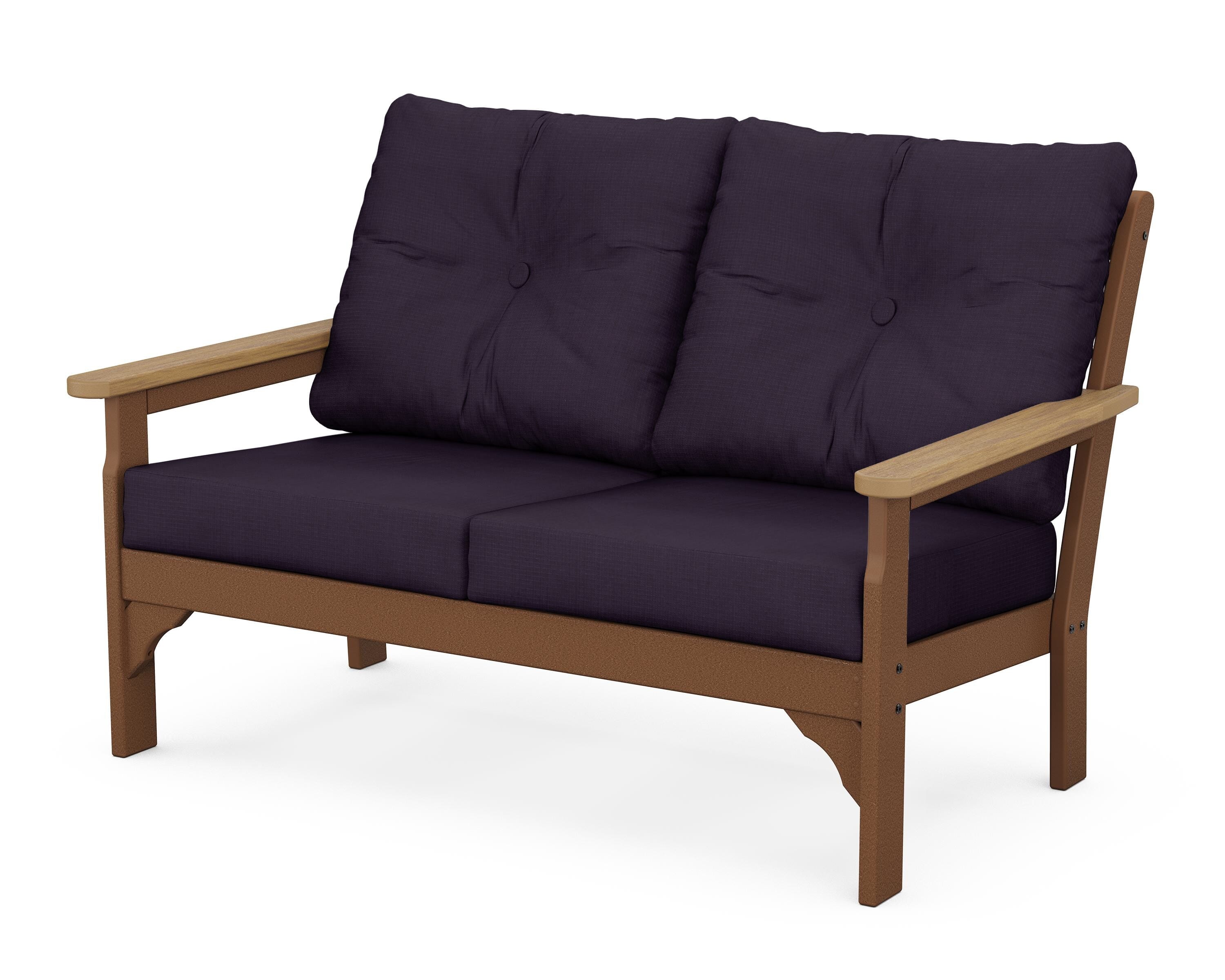 POLYWOOD® Vineyard Deep Seating Loveseat in Teak / Natural / Navy Linen