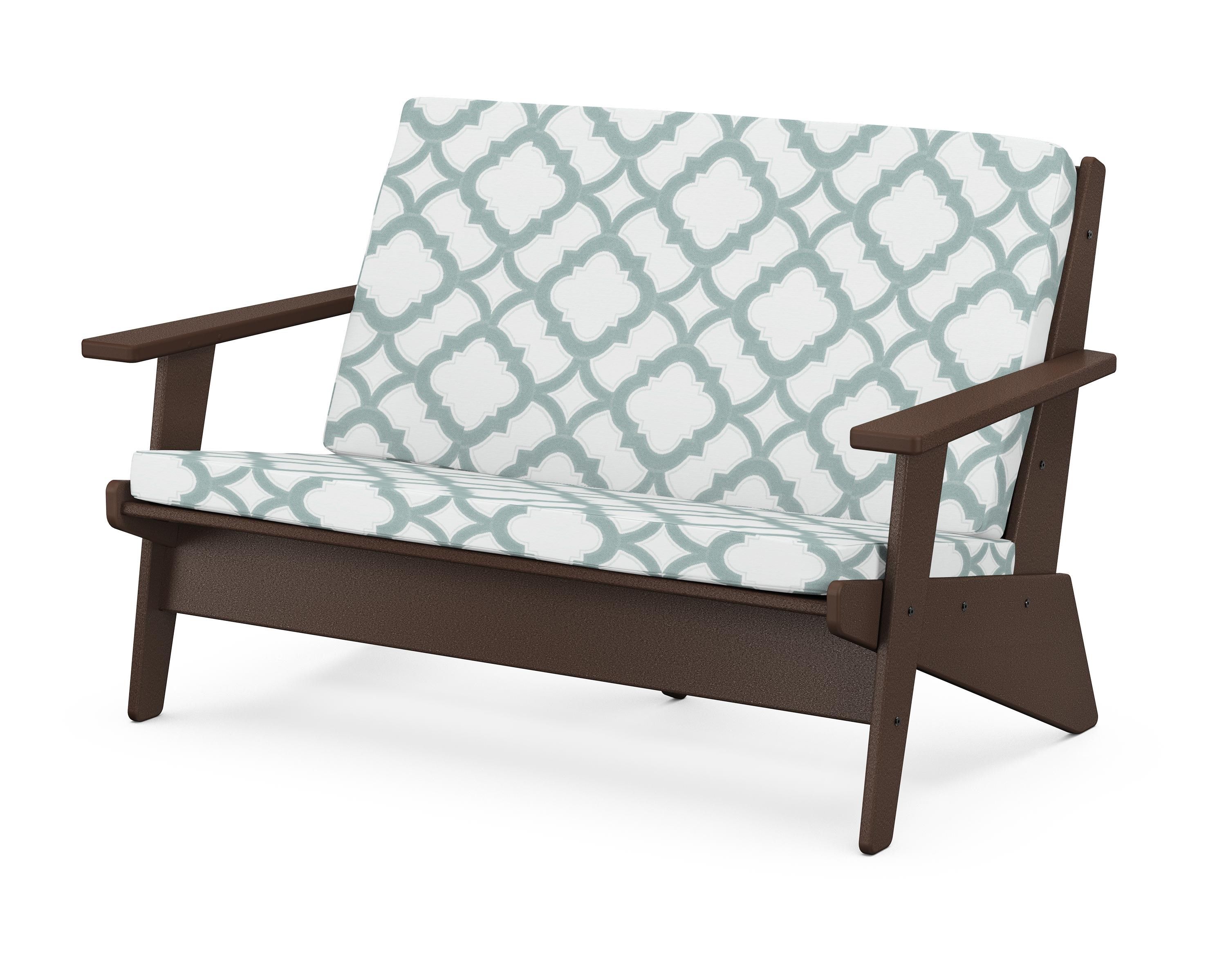 POLYWOOD® Riviera Modern Lounge Loveseat in Mahogany / Trellis Glacier Spa
