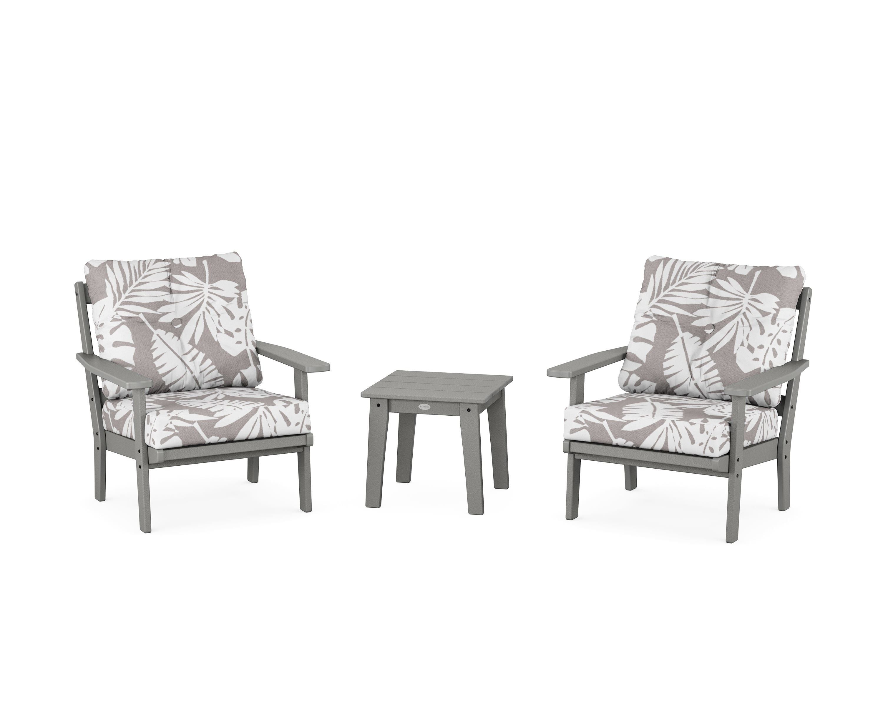 POLYWOOD® Oxford 3-Piece Deep Seating Set in Slate Grey / Leaf Grey Mist