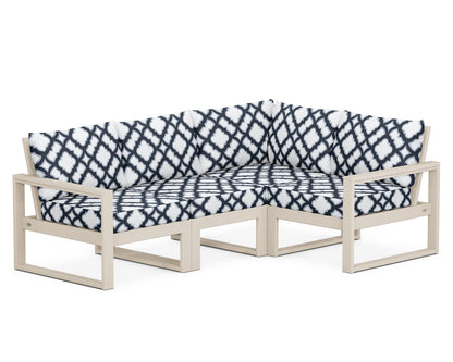 POLYWOOD® EDGE 4-Piece Modular Deep Seating Set in Sand / Trellis Marine Indigo