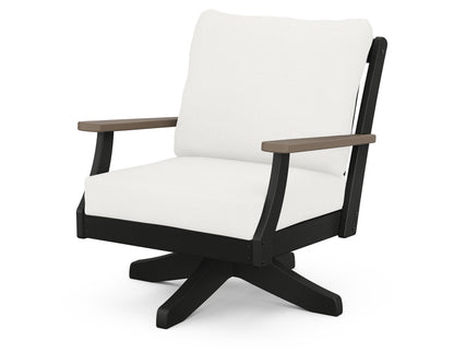 POLYWOOD® Braxton Deep Seating Swivel Chair in Black / Kona / Natural Linen