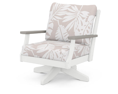 POLYWOOD® Braxton Deep Seating Swivel Chair in White / Driftwood / Leaf Dune Burlap