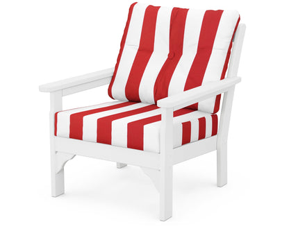 POLYWOOD® Vineyard Deep Seating Chair in White / Cabana Stripe Crimson