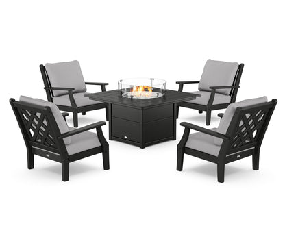 Country Living Wovendale 5-Piece Deep Seating Set with Fire Pit Table in Black / Granite