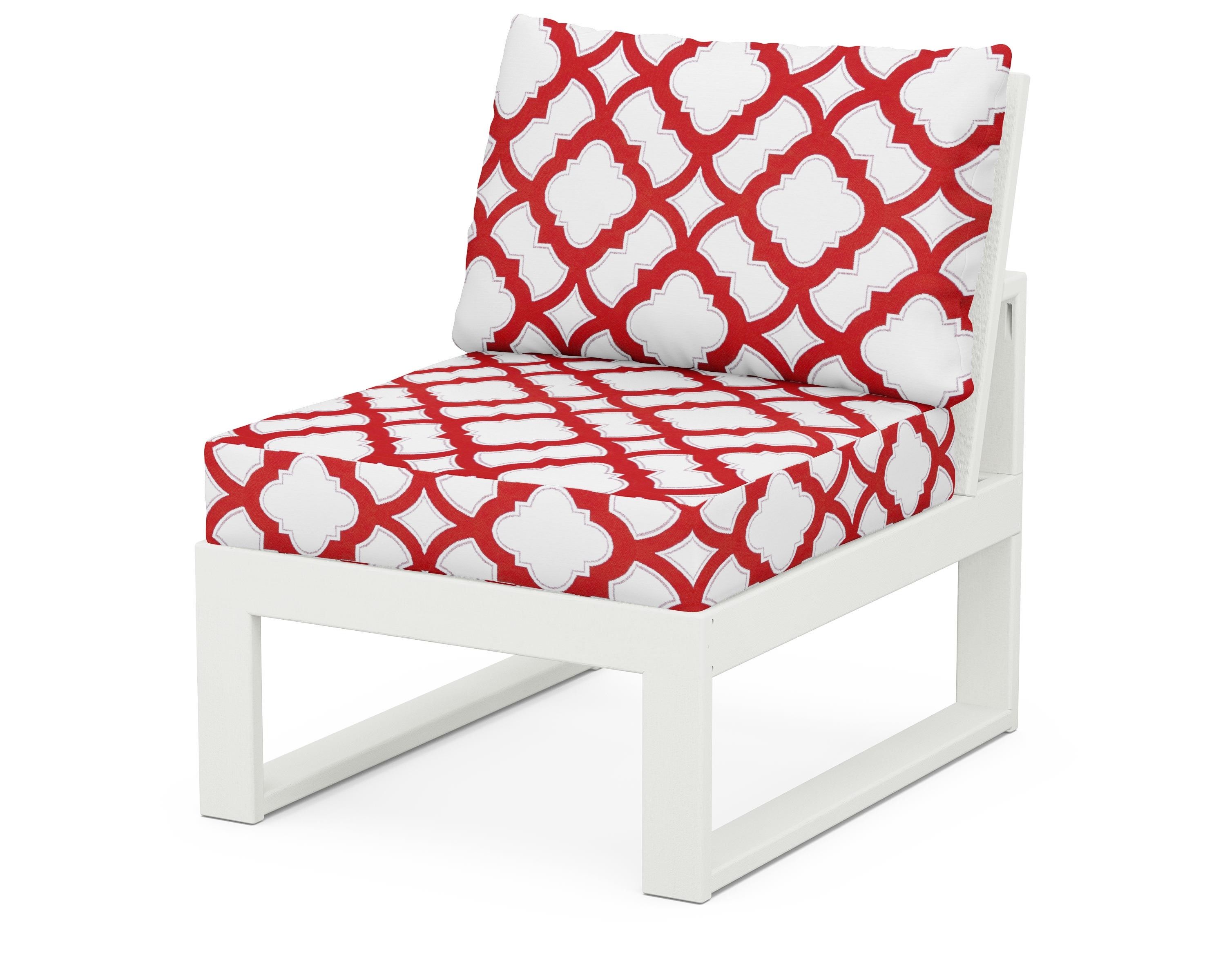 Unbranded Modular Armless Chair in Vintage White / Trellis Crimson