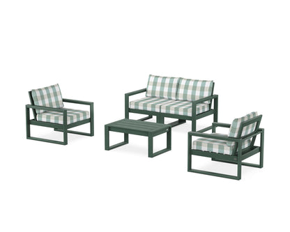 POLYWOOD® EDGE Sectional 4-Piece Deep Seating Set with Loveseat in Green / Buffalo Plaid Glacier Spa