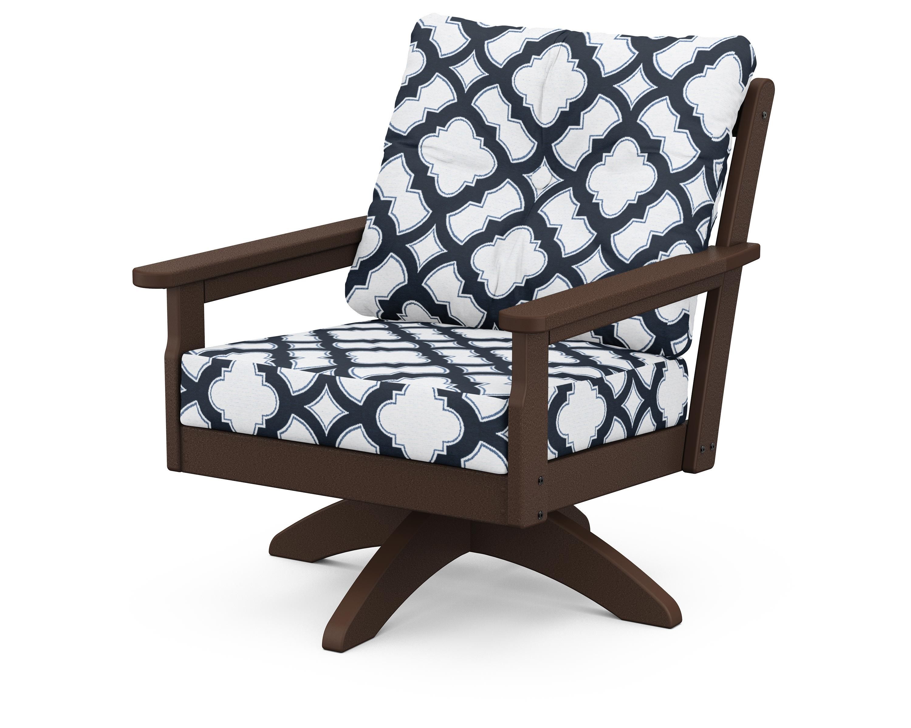 POLYWOOD® Vineyard Deep Seating Swivel Chair in Mahogany / Trellis Marine Indigo