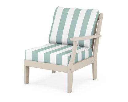 POLYWOOD® Braxton Modular Right Arm Chair in Sand / Cabana Stripe Glacier Spa