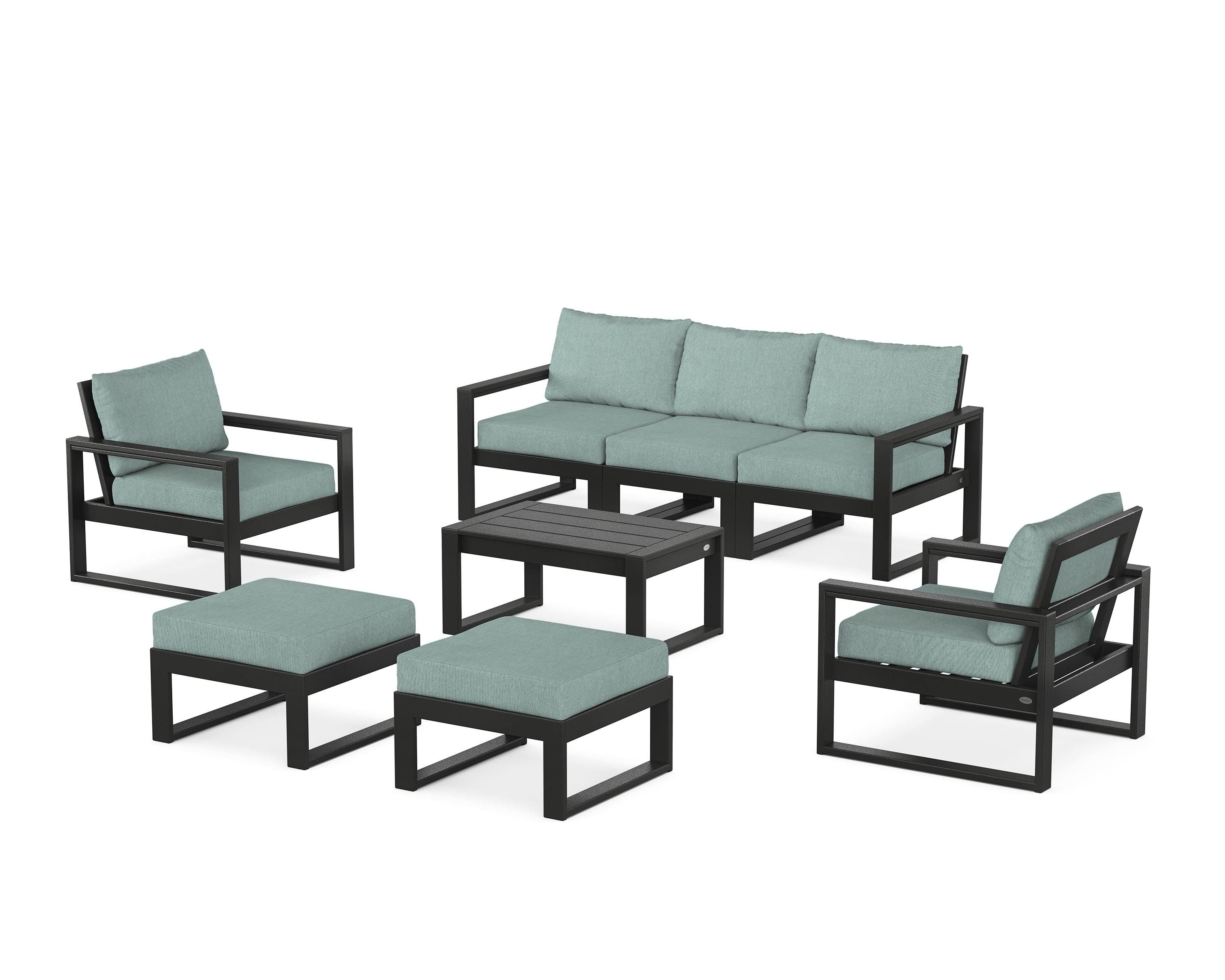 POLYWOOD® EDGE Sectional 8-Piece Lounge Sofa Set in Black / Glacier Spa