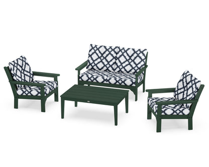 POLYWOOD® Vineyard 4-Piece Deep Seating Set in Green / Trellis Marine Indigo