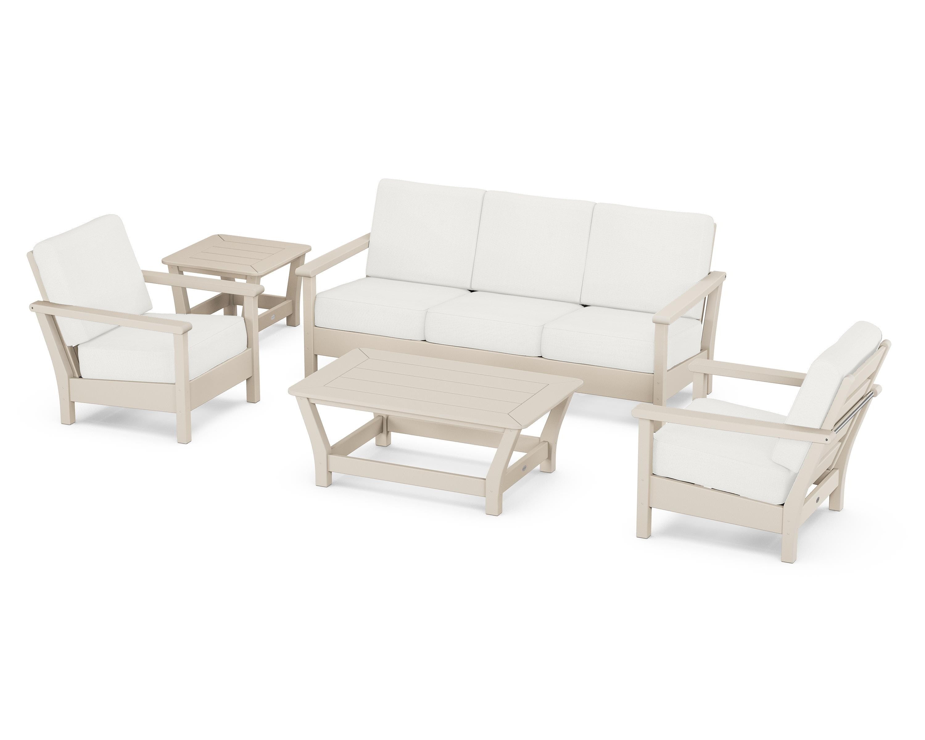 POLYWOOD® Harbour 5-Piece Deep Seating Set in Sand / Natural Linen