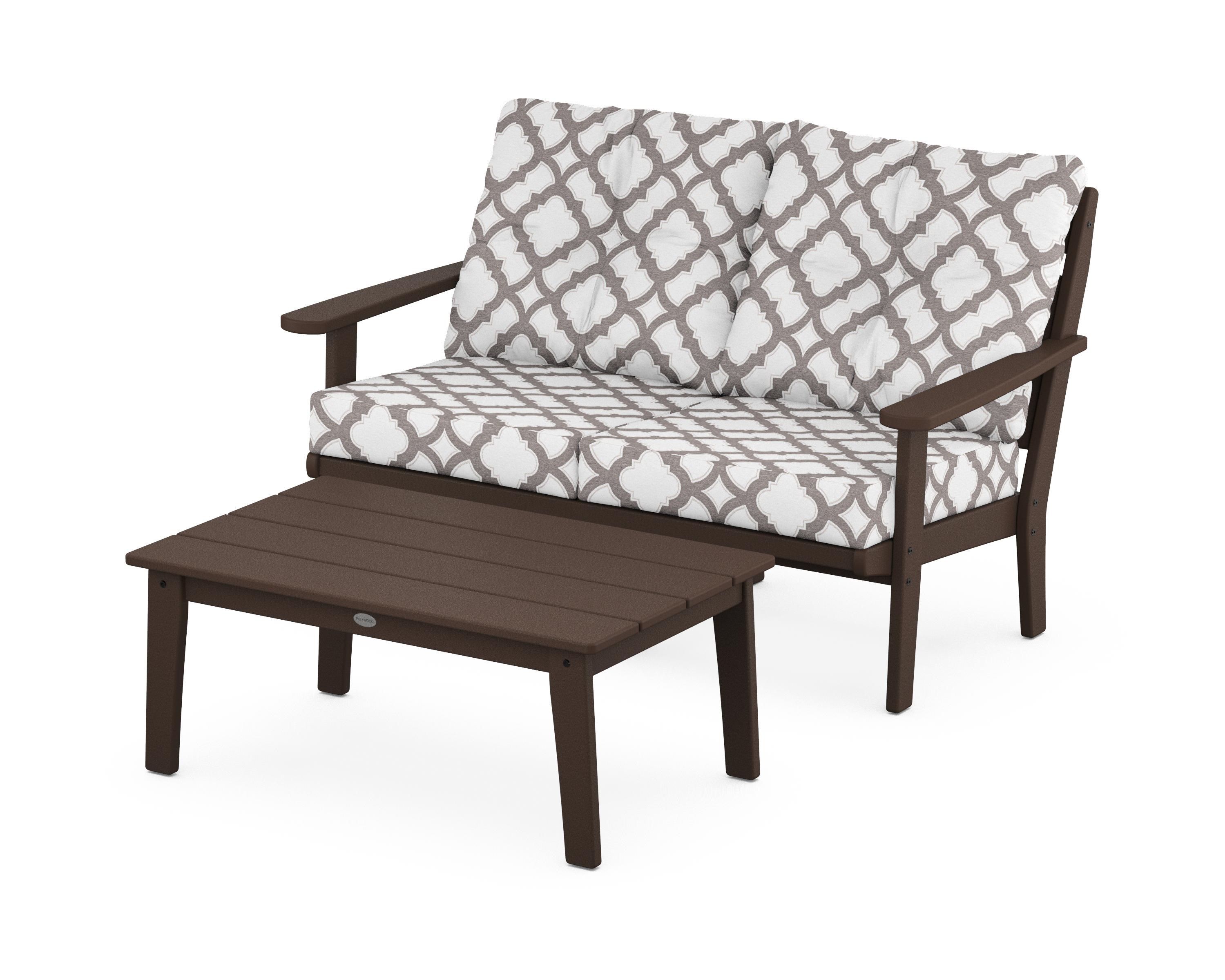 POLYWOOD® Lakeside 2-Piece Lounge Loveseat Set in Mahogany / Trellis Grey Mist