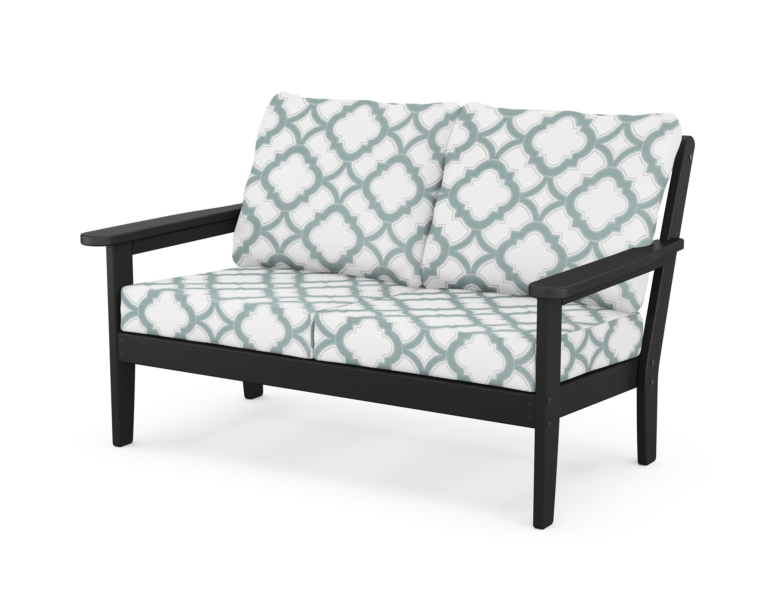 Country Living Cottage Deep Seating Loveseat in Black / Trellis Glacier Spa