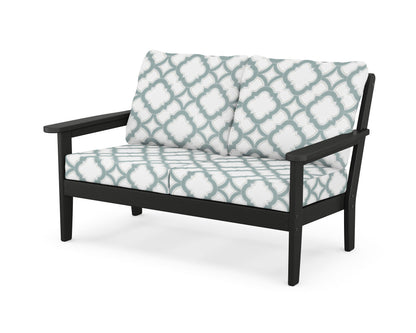 Country Living Cottage Deep Seating Loveseat in Black / Trellis Glacier Spa