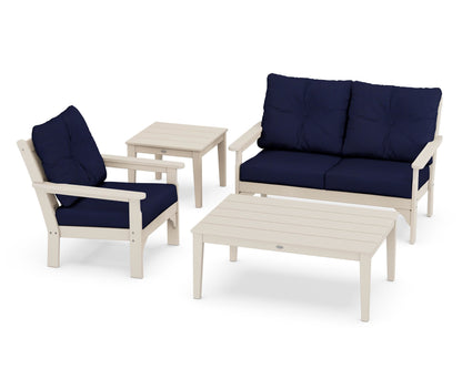 POLYWOOD® Vineyard 4-Piece Deep Seating Set in Sand / Navy