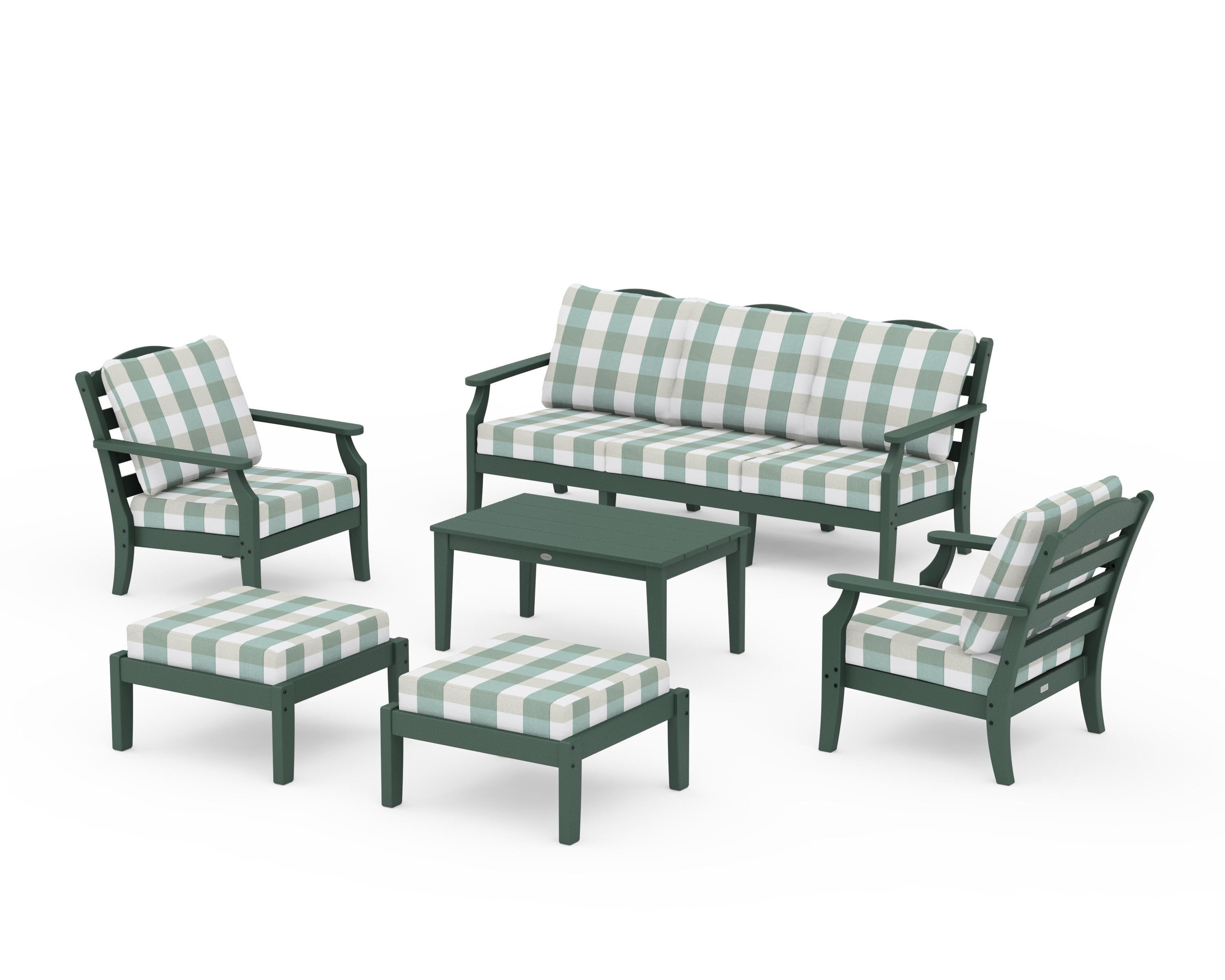 Draper James™ by  POLYWOOD® Savannah 6-Piece Lounge Sofa Set in Green / Buffalo Plaid Glacier Spa