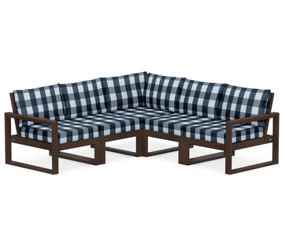 POLYWOOD® EDGE 5-Piece Modular Deep Seating Set in Mahogany / Buffalo Plaid Marine Indigo