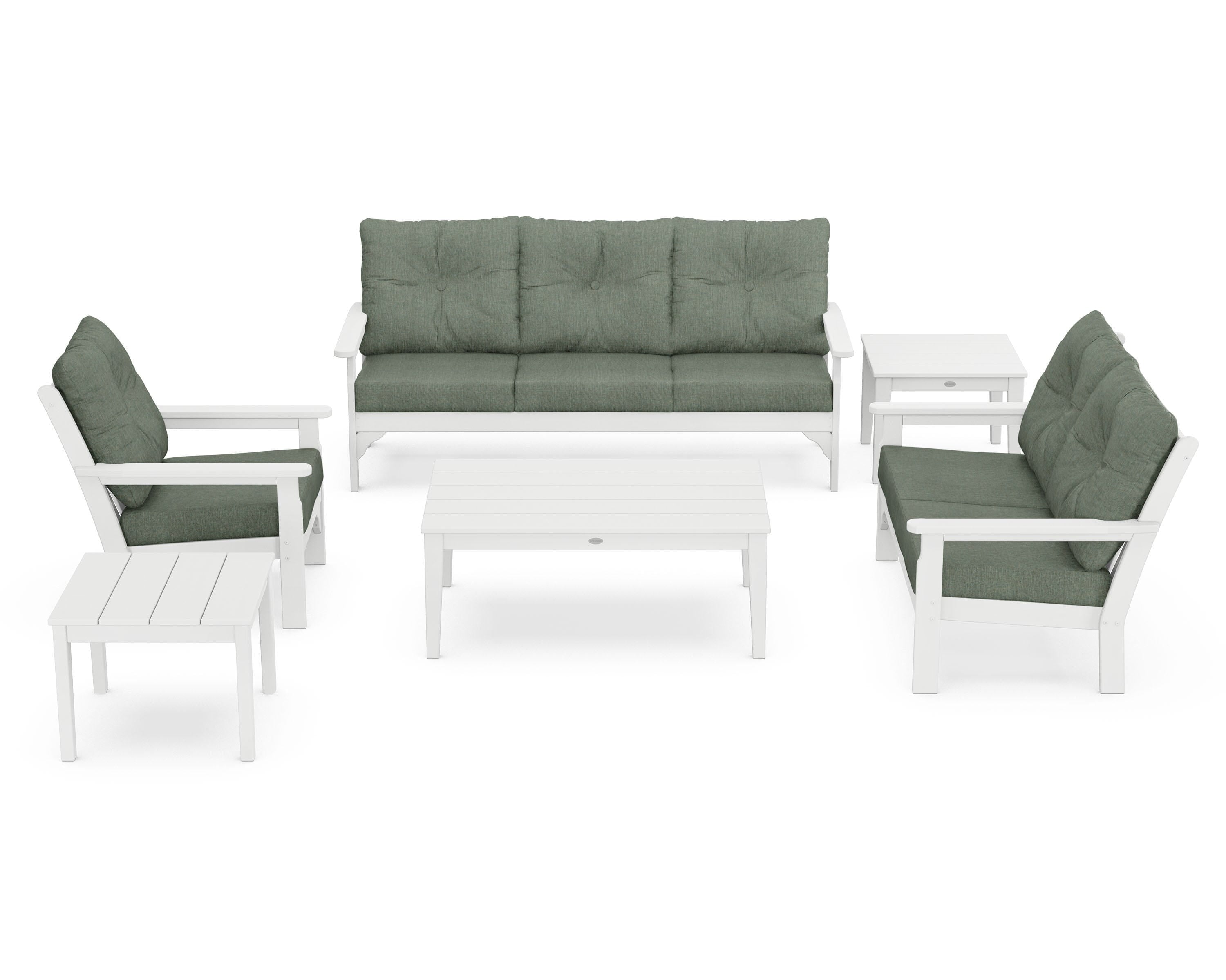 POLYWOOD® Vineyard 6-Piece Deep Seating Set in White / Cast Sage