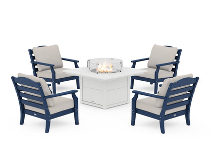 Draper James™ by  POLYWOOD® Savannah 5-Piece Deep Seating Set with Fire Pit Table in Navy / Cast Ash