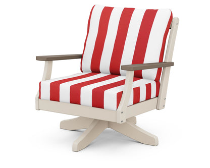 POLYWOOD® Braxton Deep Seating Swivel Chair in Sand / Kona / Cabana Stripe Crimson