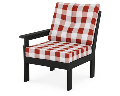 POLYWOOD® Vineyard Modular Left Arm Chair in Black / Buffalo Plaid Crimson