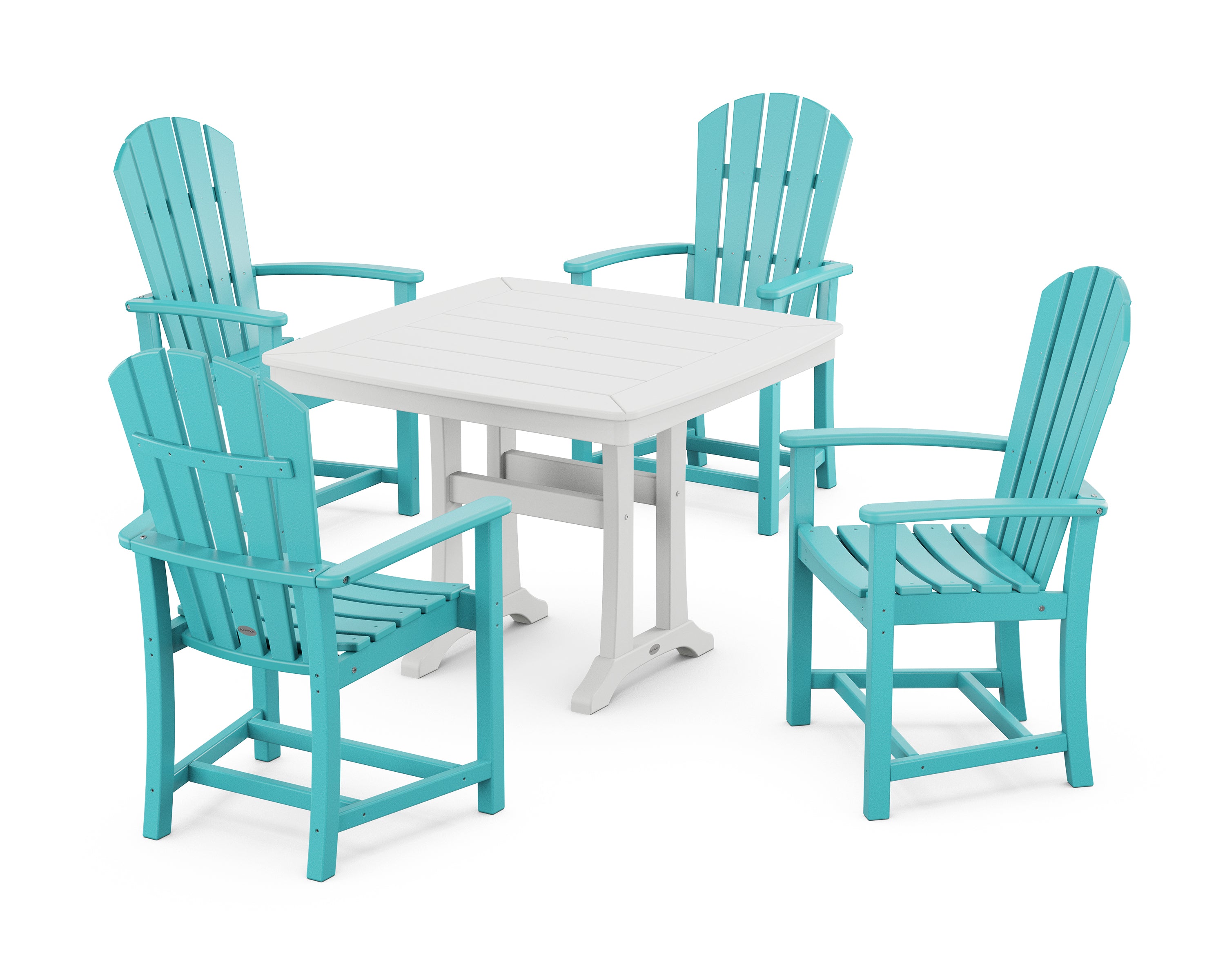 POLYWOOD® Palm Coast 5-Piece Dining Set with Trestle Legs in Aruba / White